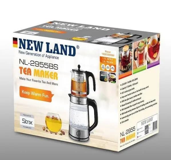 چای‌ساز نیولند NL-2955 | خرید چای ساز استیل و شیشه‌ای Newland