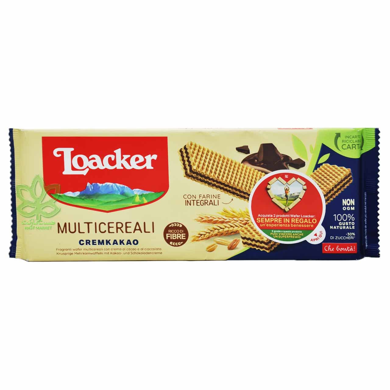 ویفر کرم کاکائو چند غله رژیمی 175 گرم لواکر – loacker — تصویر ۲