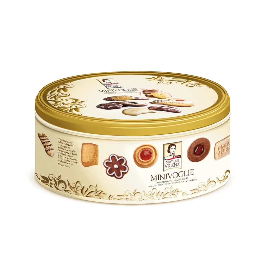 بیسکوییت مخلوط کادویی ۵۰۰ گرم جعبه فلزی مینی ووگلی ویچنزی – vicenzi — تصویر ۵
