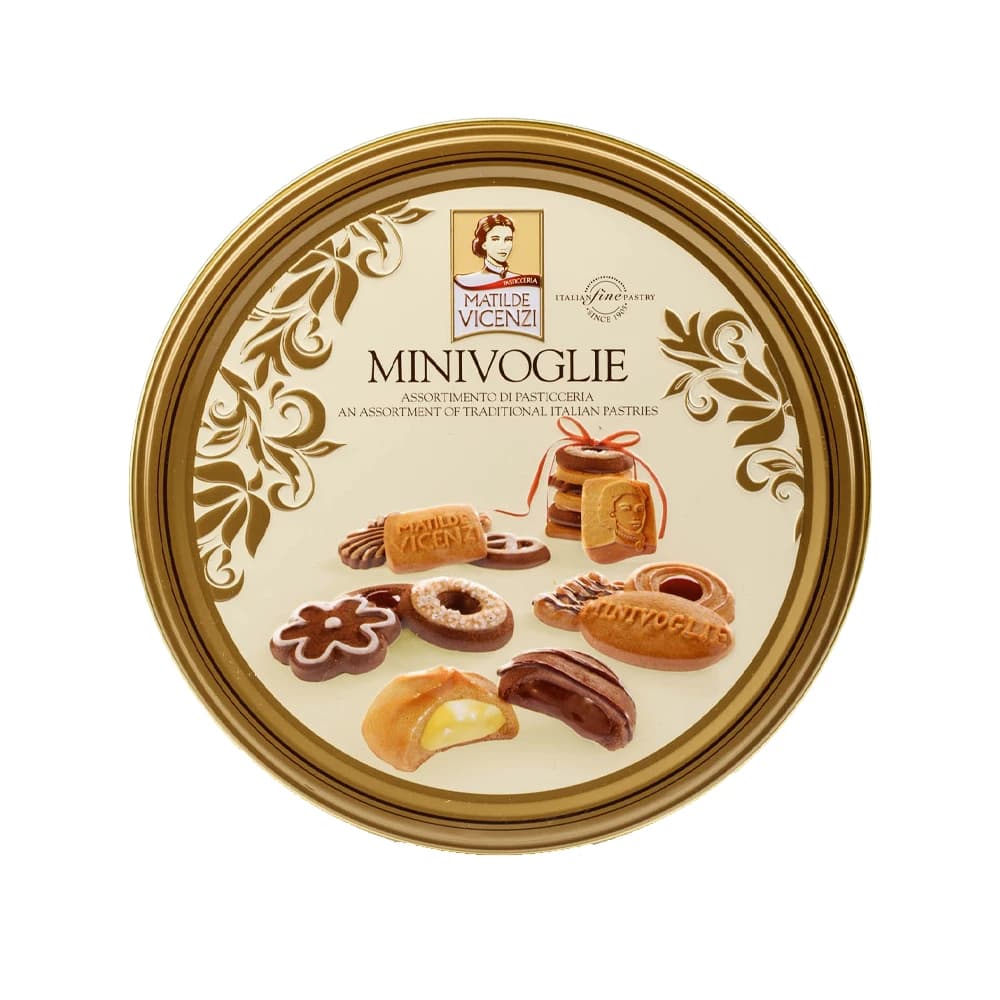 بیسکوییت مخلوط کادویی ۵۰۰ گرم جعبه فلزی مینی ووگلی ویچنزی – vicenzi — تصویر ۲