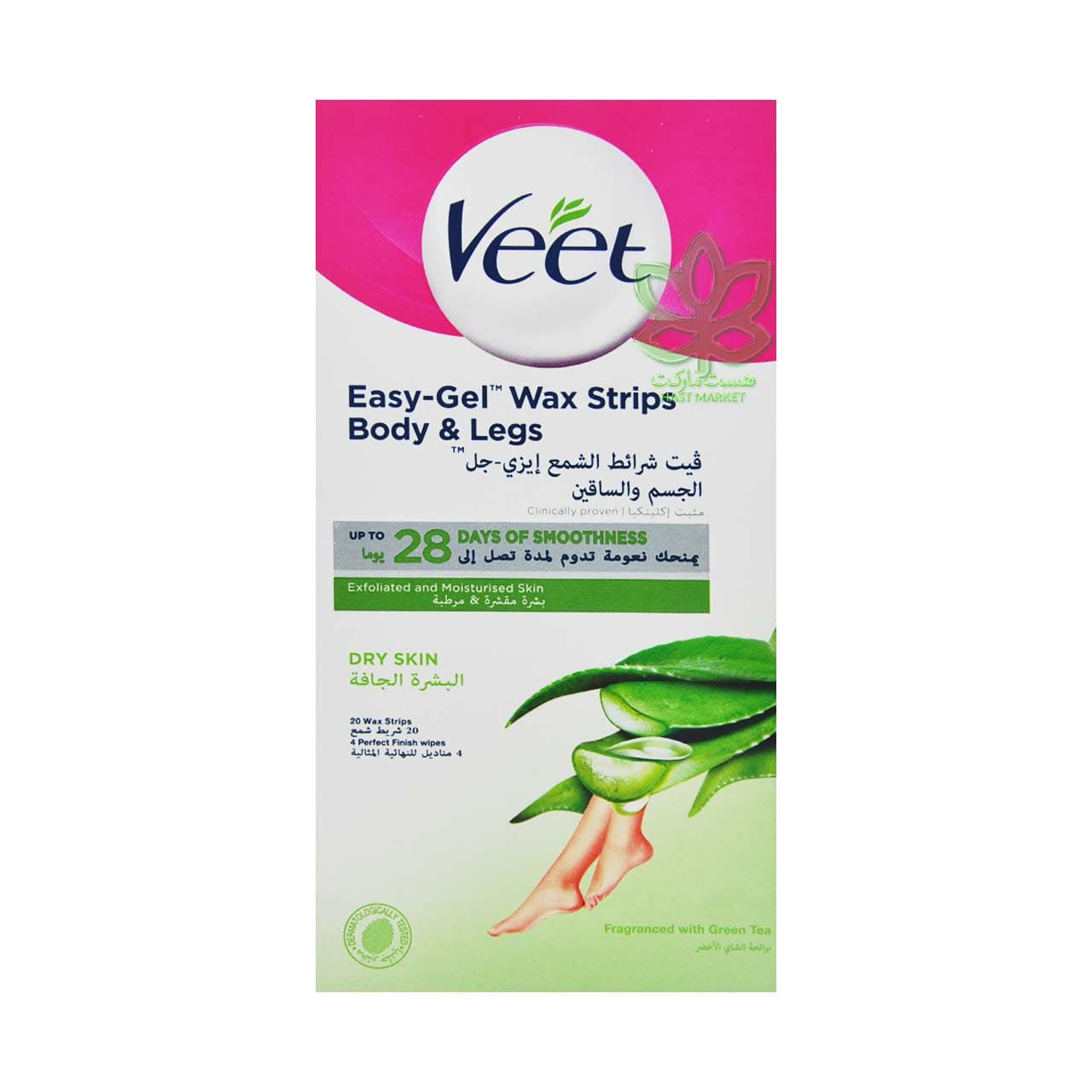 نوار وکس موبر بدن مرطوب کننده پوست خشک رایحه چای سبز 20 عدد ویت – veet