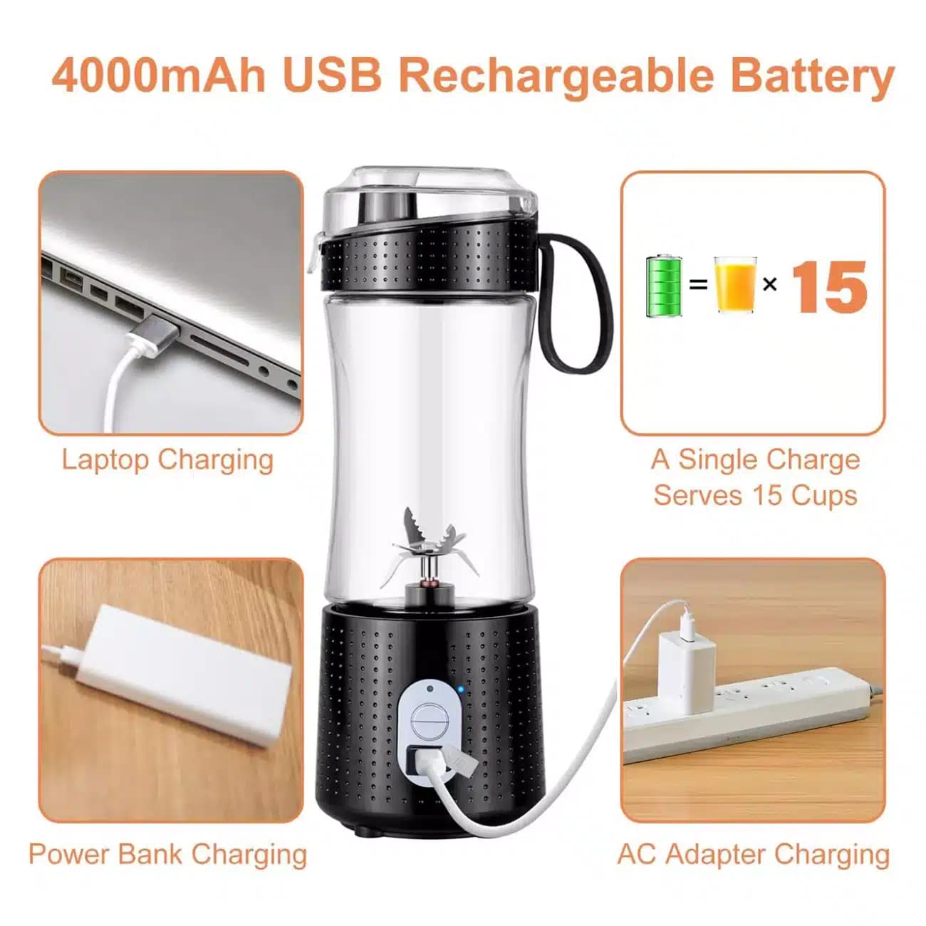 شیکر و آبمیوه گیری شارژی قابل حمل 380 میلی لیتر گرین لاین GNBLNDMPJBK — تصویر ۵