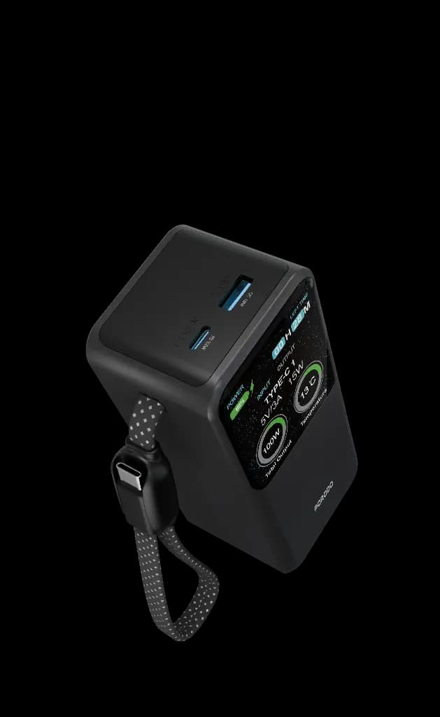 پاوربانک 20000 میلی‌آمپرساعت پرودو مدل Porodo POLO II 20000mAh Power Bank Built-in USB-C Cables (Black) — تصویر ۳