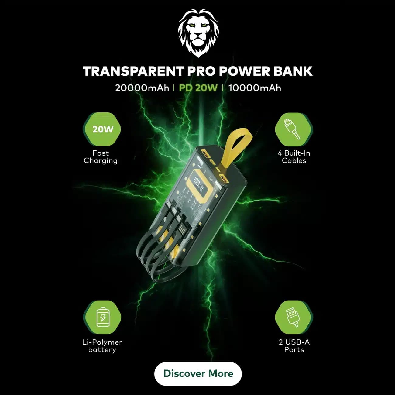 پاور بانک 20000 گرین لاین Green Lion مدل GNTRAPB20KBK توان 20 وات — تصویر ۴