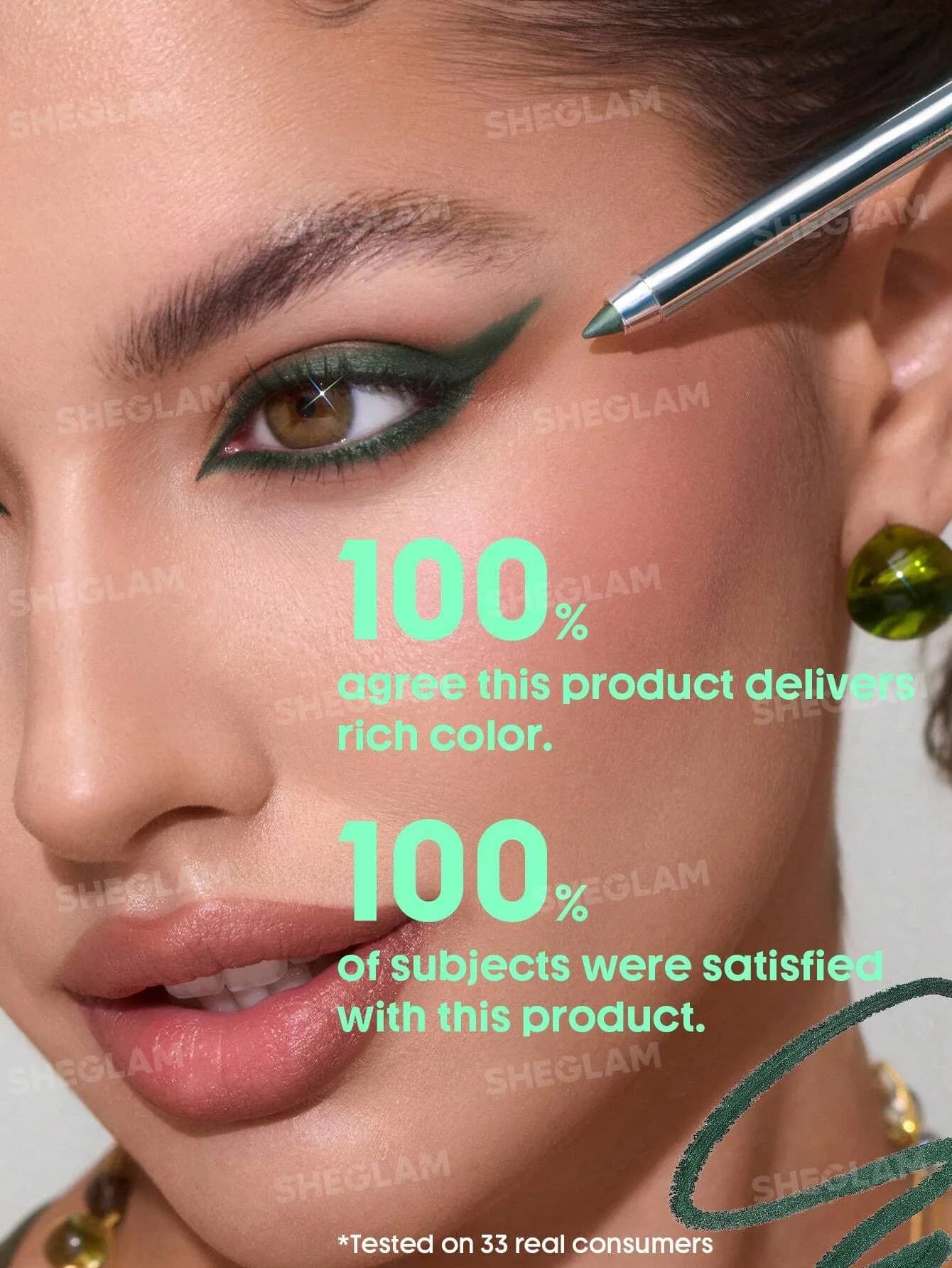 خط چشم ژلی شیگلم مدل Boldline Longwear رنگ سبز شاین Metallic Green — تصویر ۳