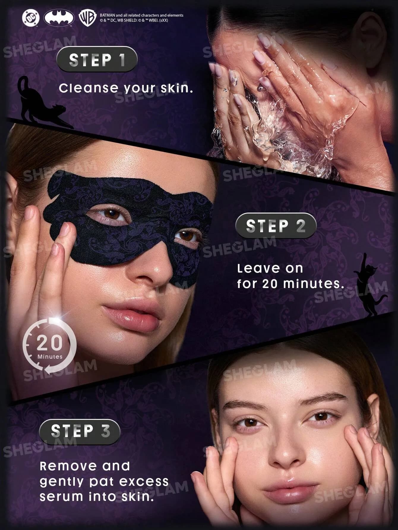 ماسک دور چشم آبرسان شیگلم مدل Cat Woman Midnight Veil بسته ده عددی — تصویر ۳