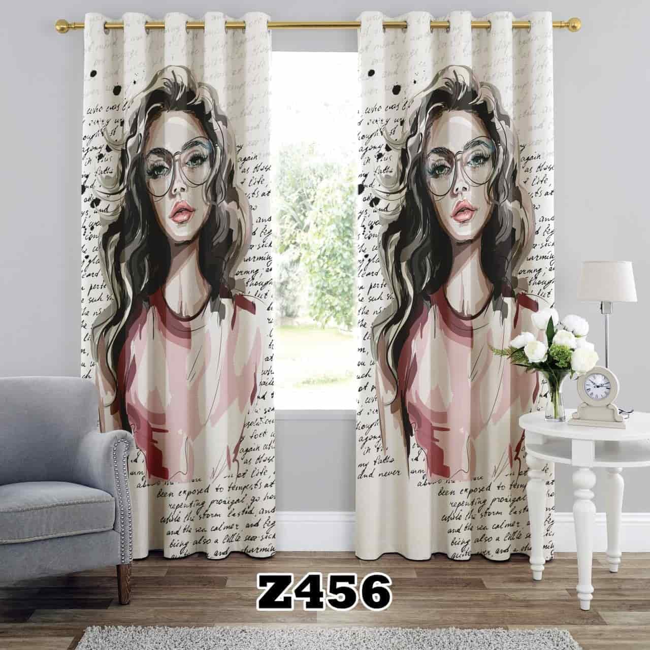 پرده چاپی طرح چهره کد Z456 مجموعه 2عددی