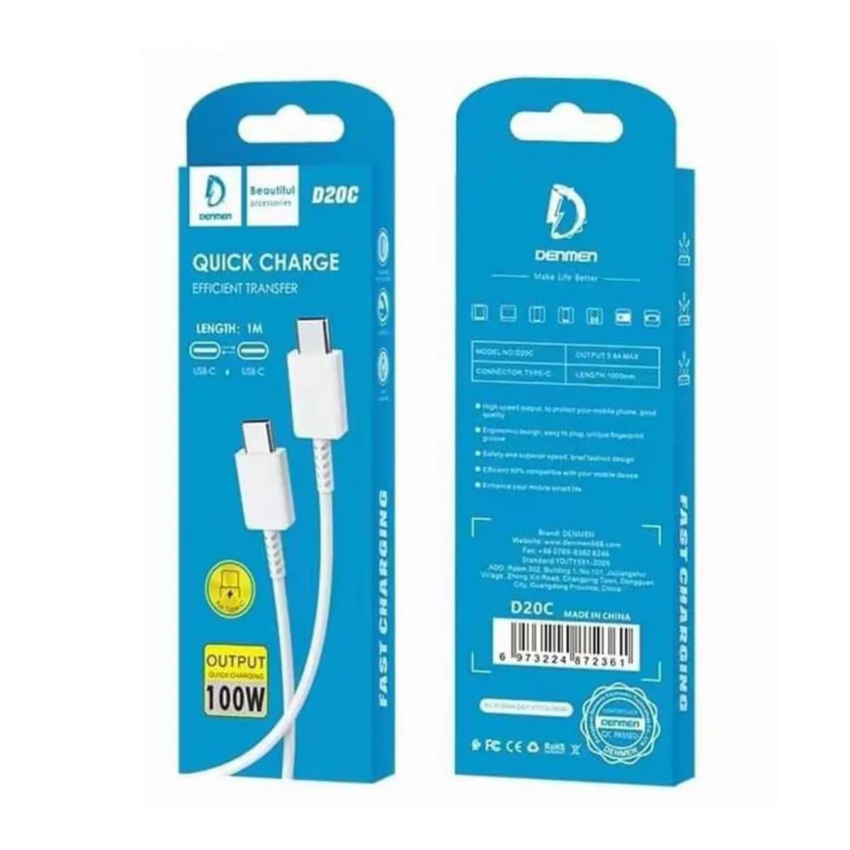 کابل شارژ و دیتا Type-C دنمن مدل D20C طول 1 متر — تصویر ۴