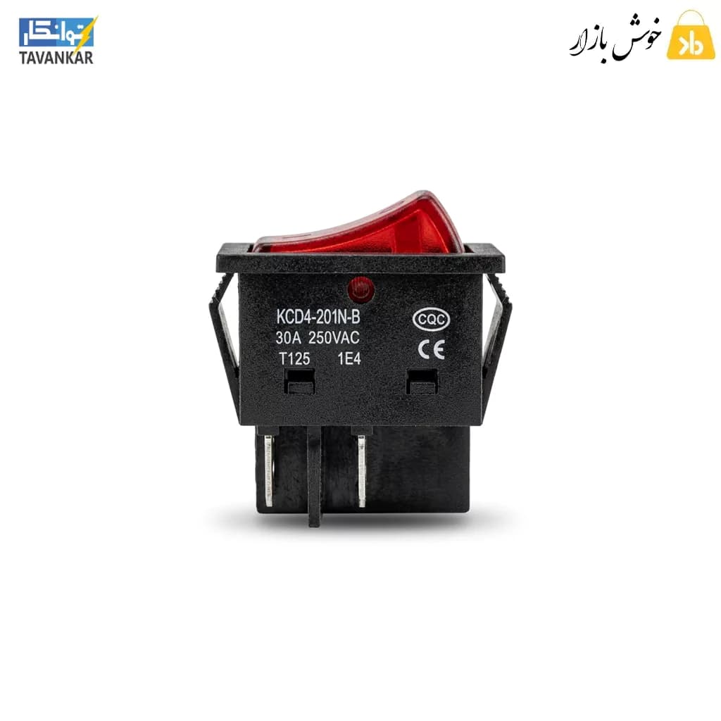 کلید راکر پهن چراغ‌دار 4 پایه 30 آمپر مدل KCD4‑201N‑B — تصویر ۱۲