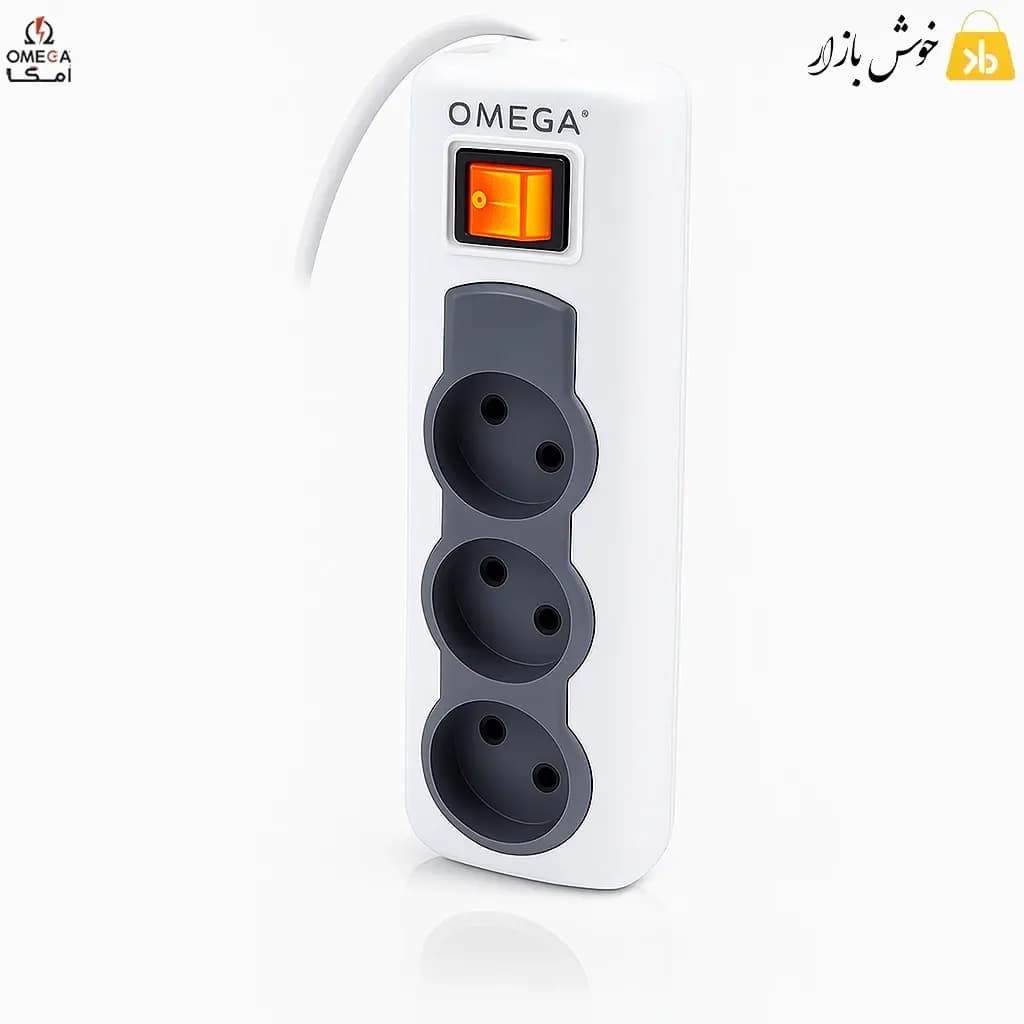 رابط برق 3 خانه بدون ارت امگا مدل R3000 با کابل 5 متری — تصویر ۳