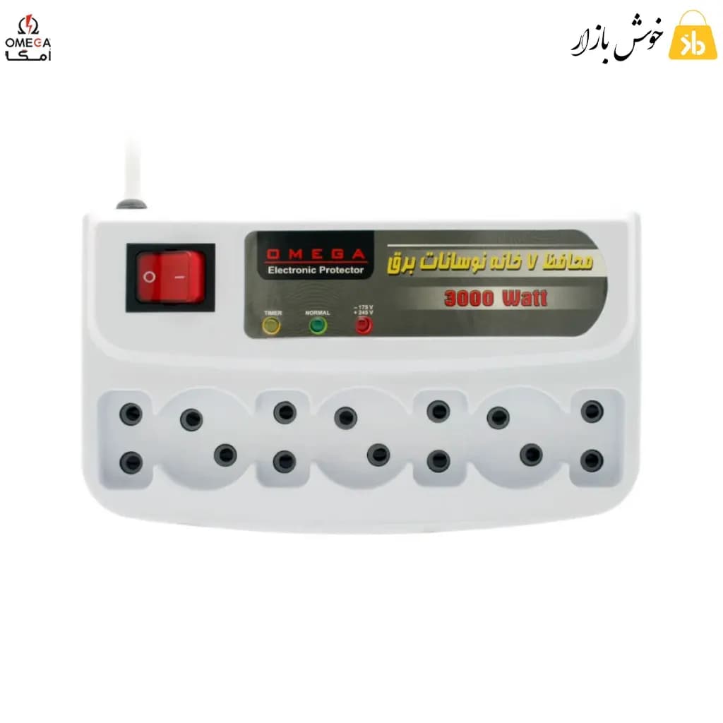 محافظ برق امگا ۷ خانه بدون ارت با کابل ۱.۵ متری – مناسب سیستم‌های صوتی، تصویری و CCTV — تصویر ۵