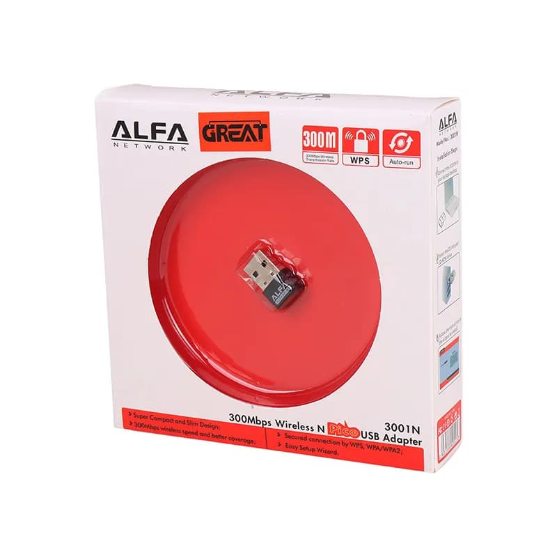 کارت شبکه بی سیم گریت مدل Alfa 3001N 300Mbps — تصویر ۹