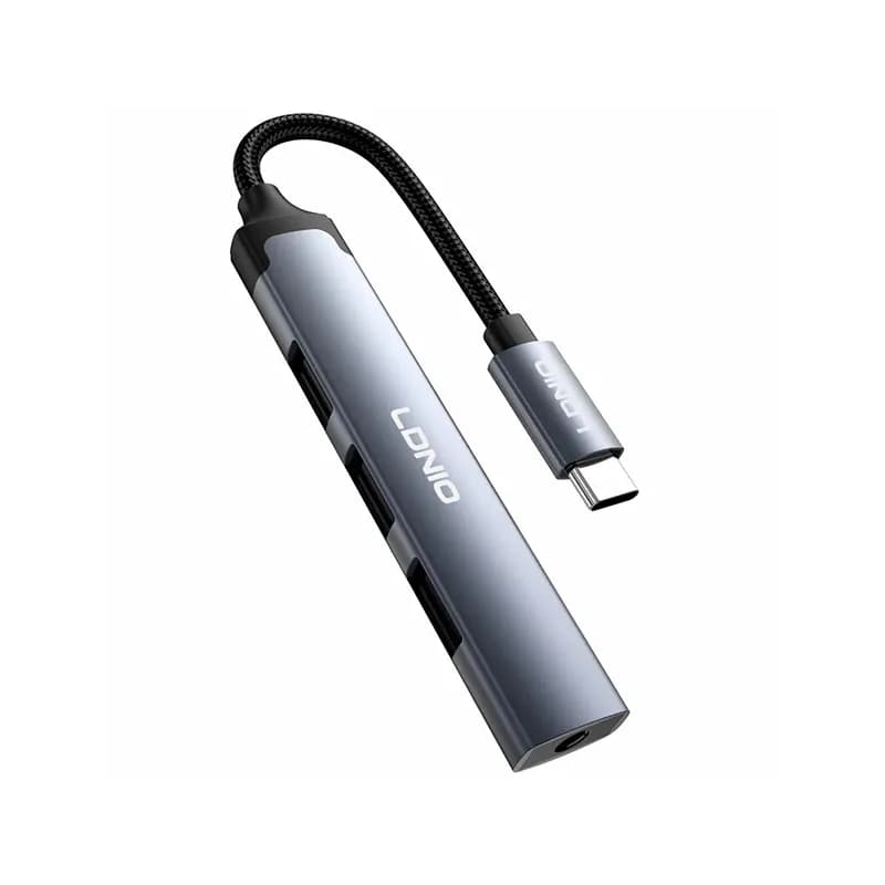 هاب چهار پورت تایپ سی و مبدل 3.5mm Jack الدینیو مدل DS-104C