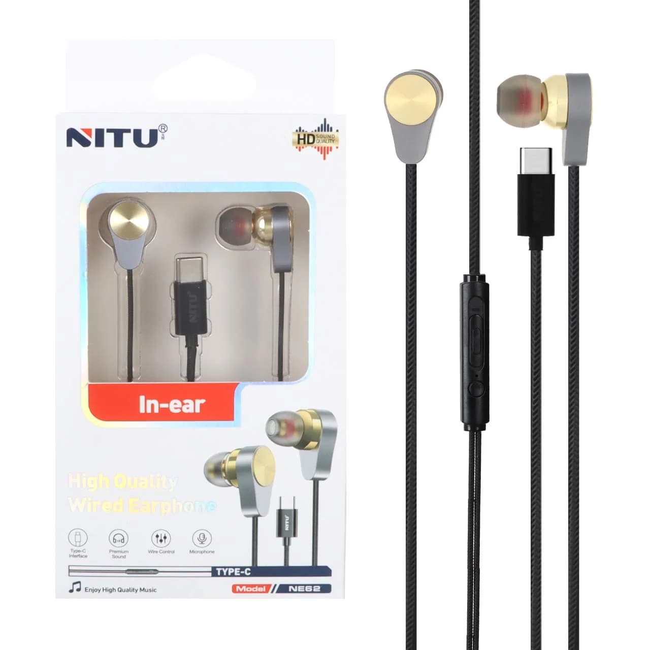 هندزفری باسیم Nitu Type-C مدل NE62 – طوسی — تصویر ۷
