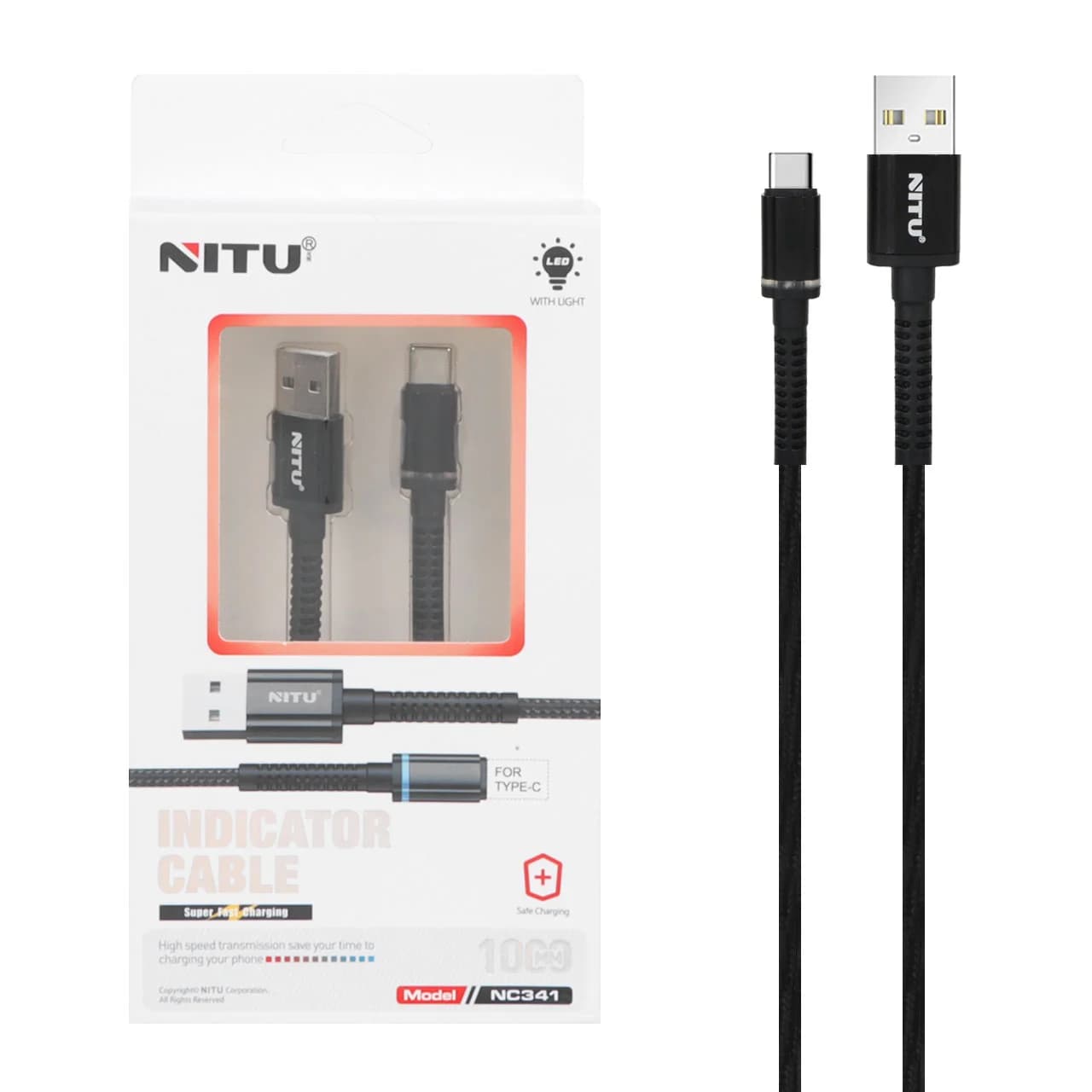کابل شارژ و دیتا فست 1 متری NITU Type-C مدل NC341 – مشکی (گارانتی 12 ماه تعویض نیکان همراه)