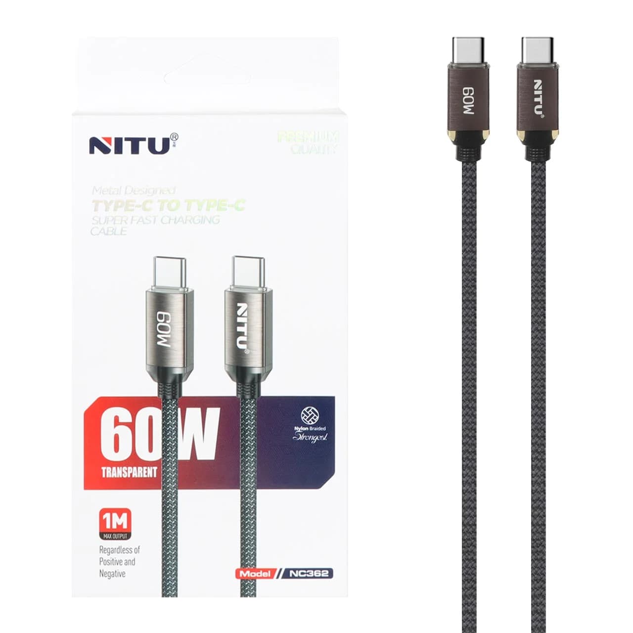 کابل شارژ فست Nitu Type-C To Type-C مدل NC362 60W – مشکی (گارانتی 12 ماه تعویض نیکان همراه) — تصویر ۷