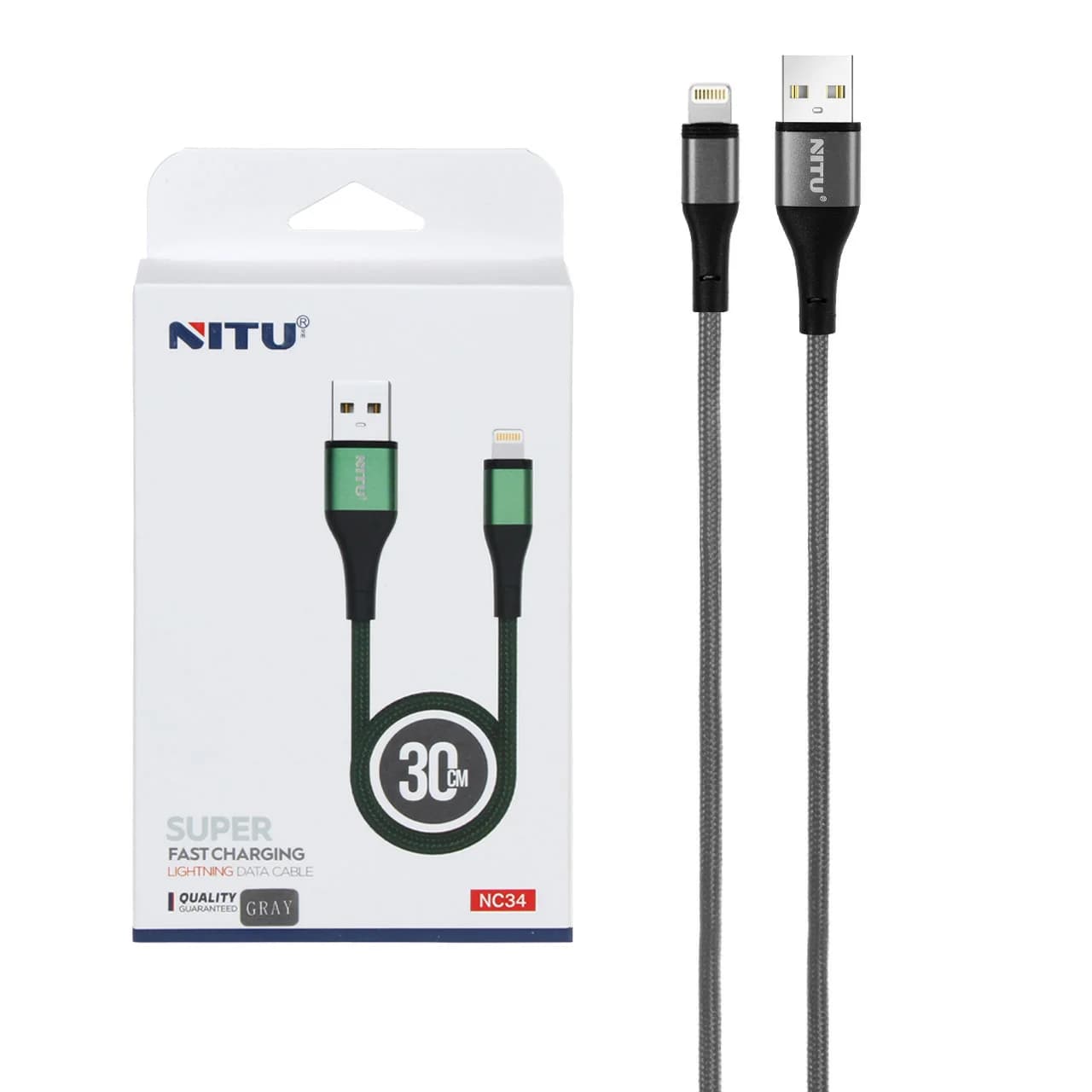 کابل شارژ پاوربانک فست آیفون NITU مدل NC34 – خاکستری (گارانتی 12 ماه تعویض نیکان همراه) — تصویر ۲