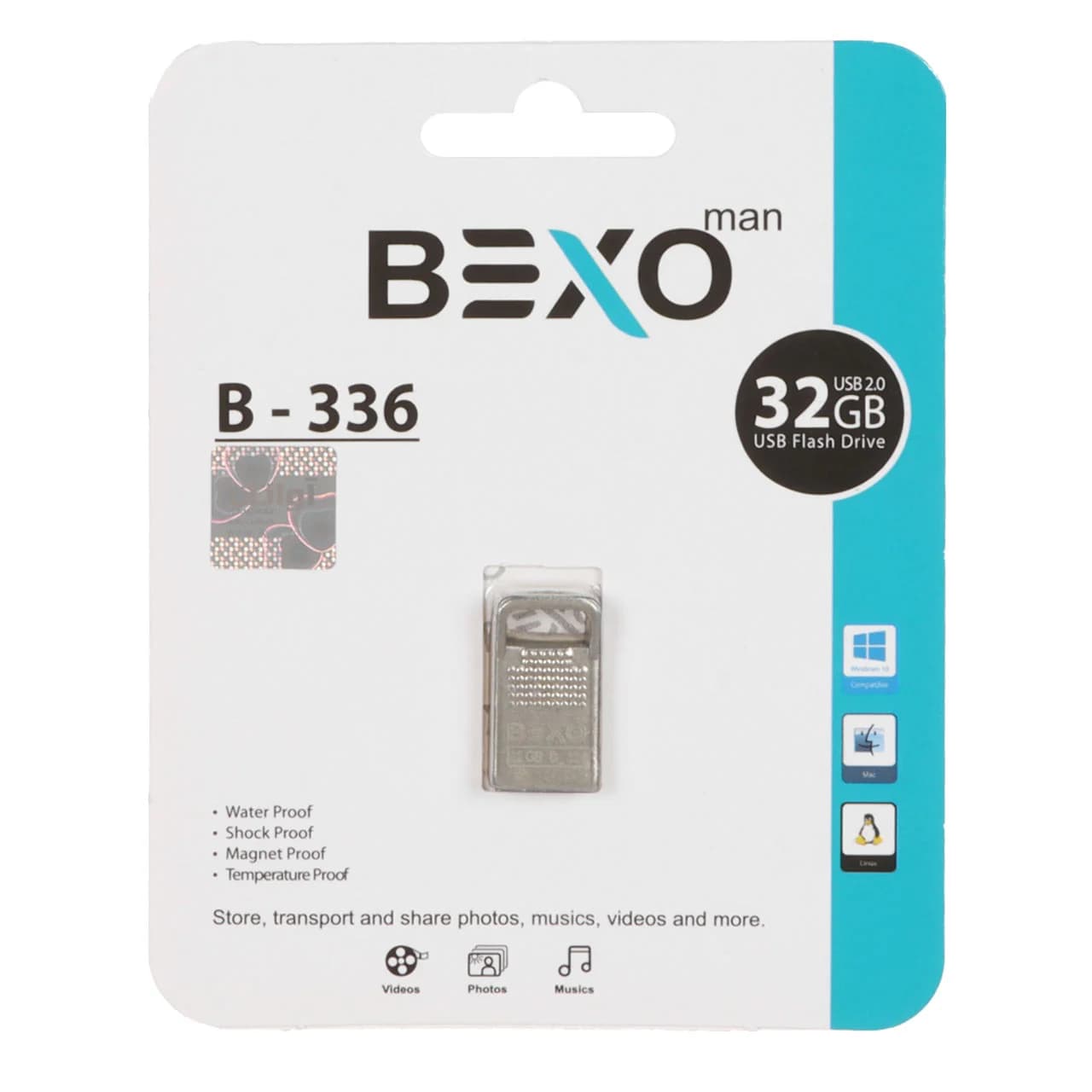 BEXO B-336 USB2.0 Flash Memory – 32GB (گارانتی داده پردازی آواتک) نقره ای — تصویر ۳