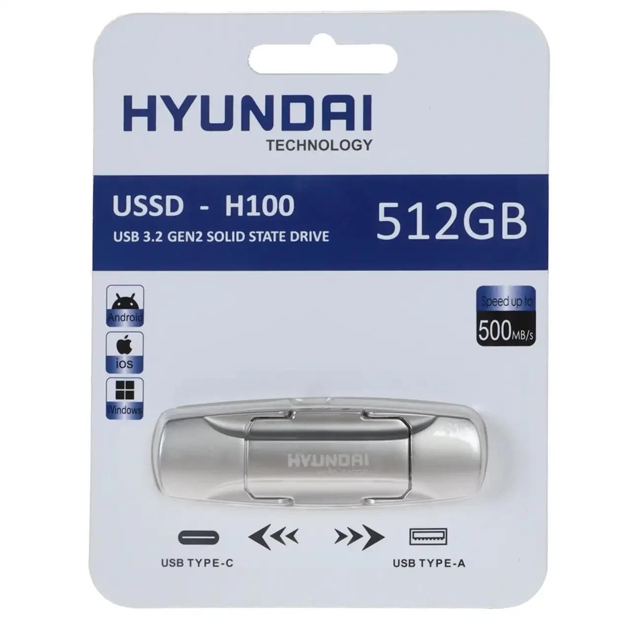هارد SSD اکسترنال Hyundai مدل H100 USB3.2 Type-C ظرفیت 512GB – نقره ای (گارانتی IPM) — تصویر ۵
