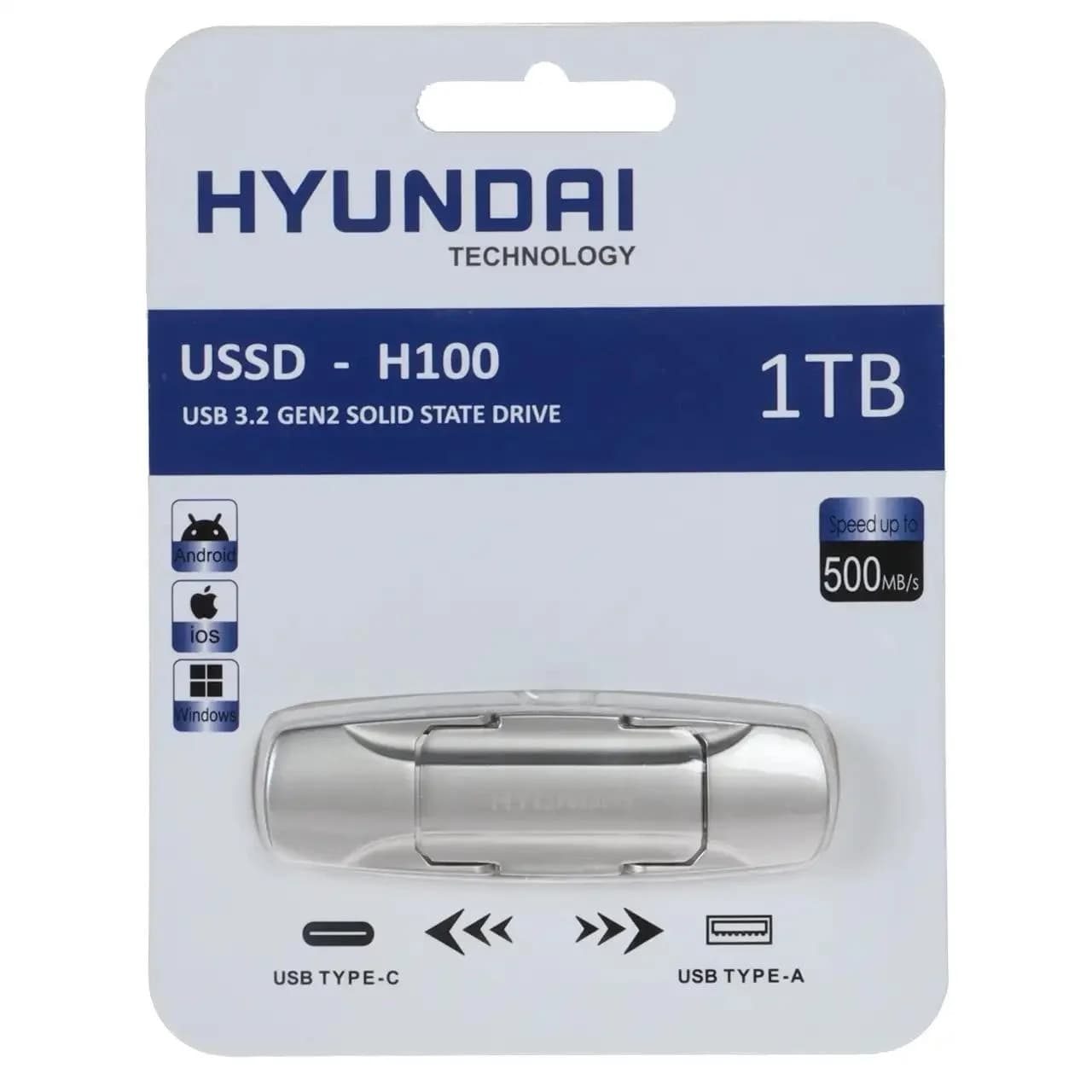هارد SSD اکسترنال Hyundai مدل H100 USB3.2 Type-C ظرفیت 1TB – نقره ای (گارانتی IPM) — تصویر ۲