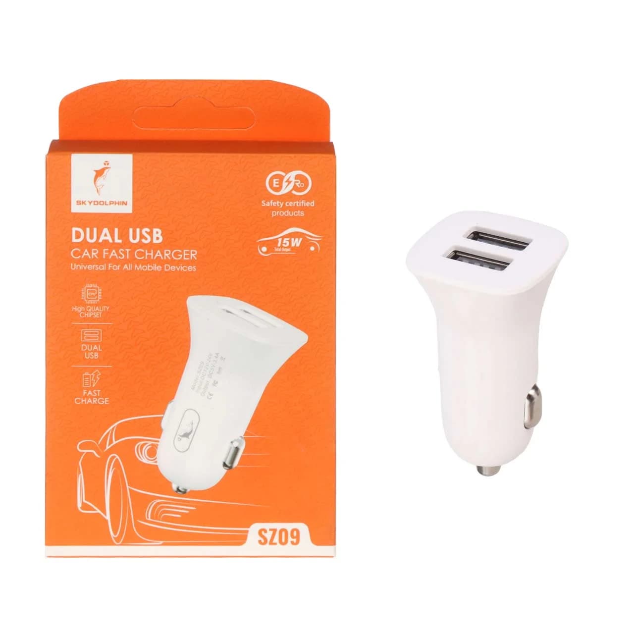 شارژر فندکی فست دو پورت SKYDOLPHIN مدل SZ09 15W – سفید – RYL