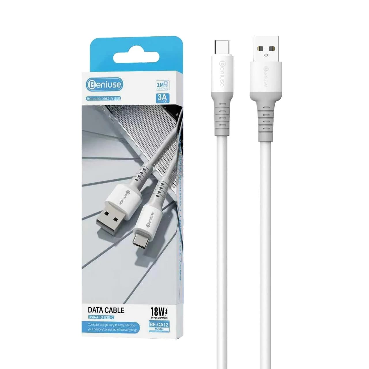 کابل شارژ فست Beniuse Type-C مدل BE-CA12 – سفید — تصویر ۲