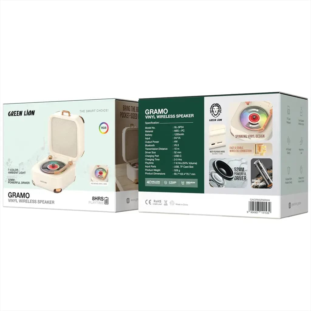 اسپیکر بیسیم گرین لاین مدل Green Lion Gramo Vinyl Wireless Speaker – Black — تصویر ۵