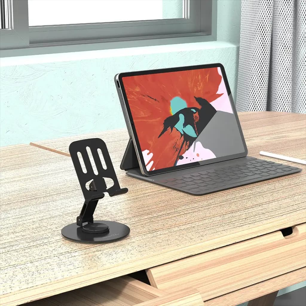 پایه نگهدارنده رومیزی گوشی پرودو بلک مدل Porodo Blue Desktop Phone Holder 360deg Rotating Base – Black — تصویر ۱۲