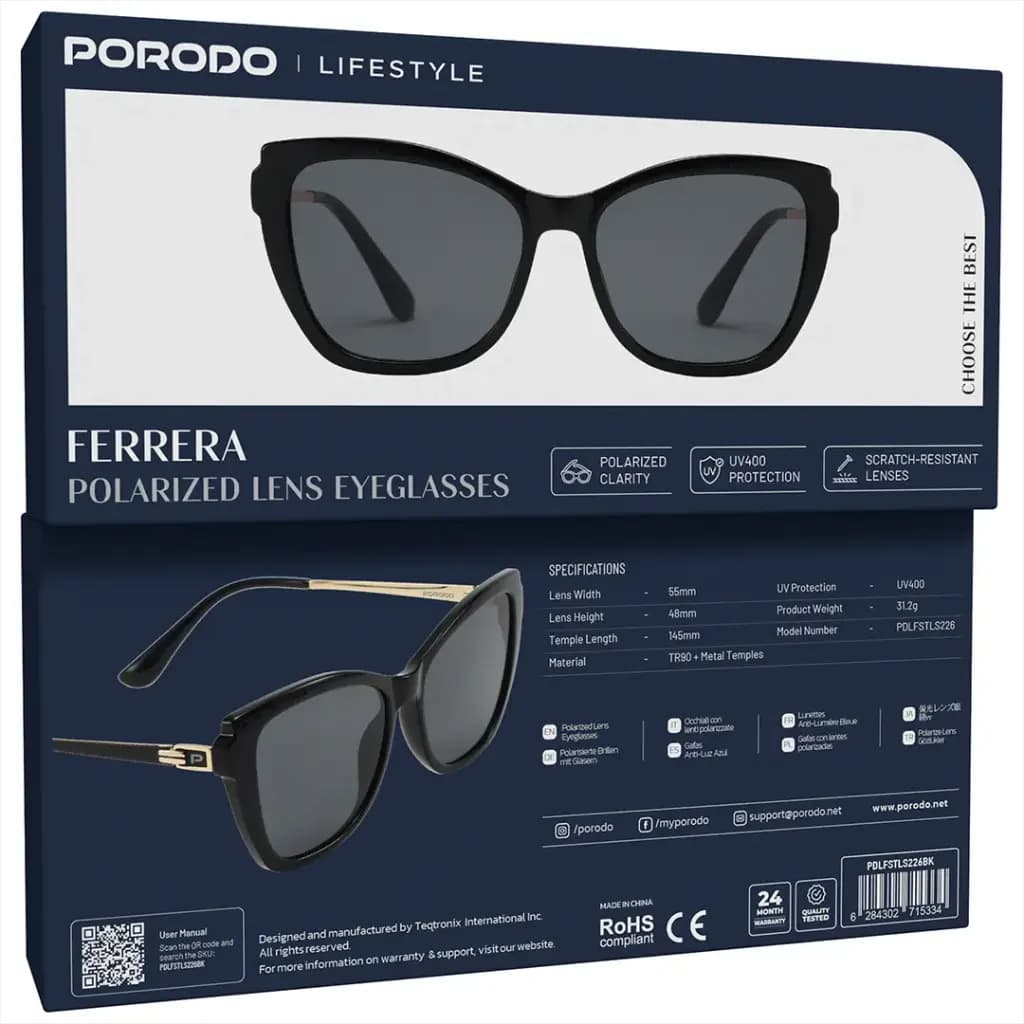 عینک آفتابی پلاریزه پرودو لايف استايل مدل Porodo Lifestyle Ferrera Polarized Lens Eyeglasses – Black — تصویر ۴