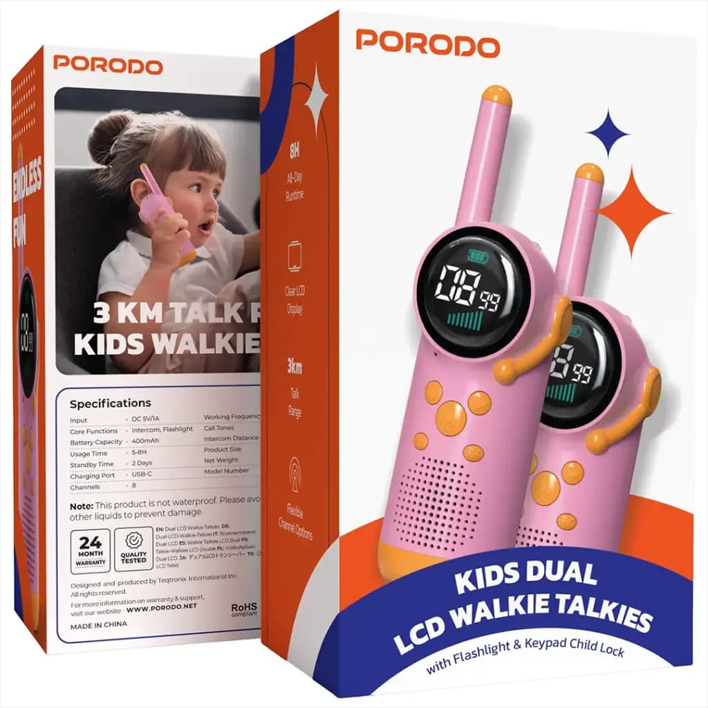 بیسیم اسباب‌بازی کودک پرودو کیدز مدل Porodo Kids Dual LCD Walkie-Talkies with Flashlight Keypad Child Lock — تصویر ۹