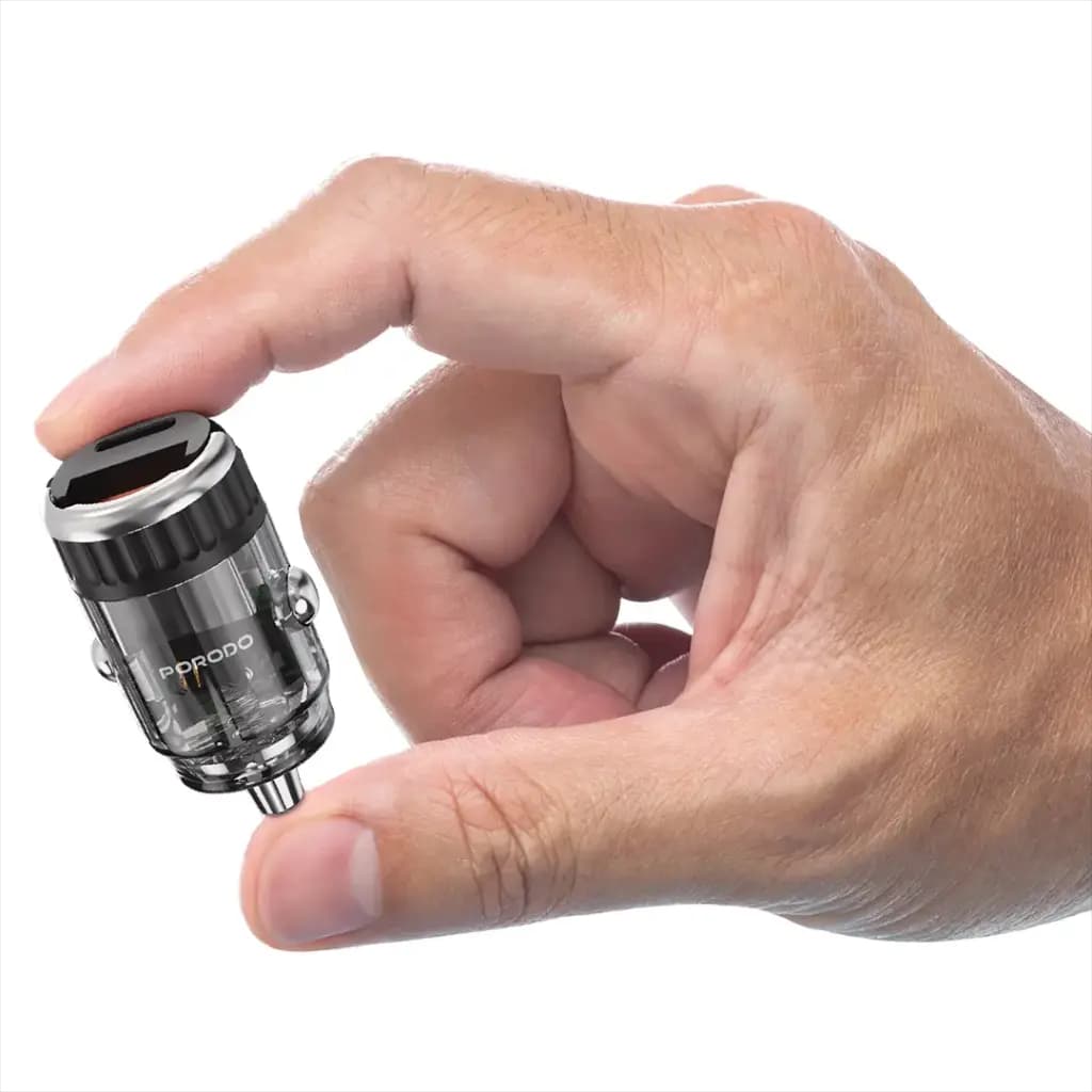 شارژر فندکی شفاف دو پورت پرودو مدل Porodo Dual Port Transparent Car Charger with Pull-Ring Handle – Black — تصویر ۴