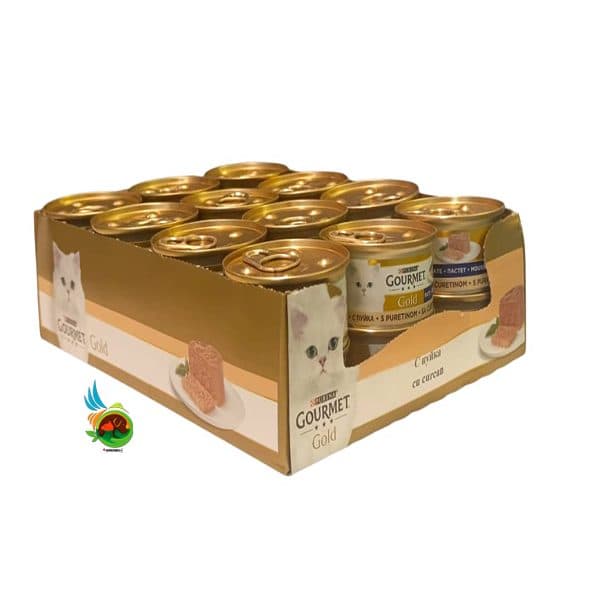 کنسرو گربه گورمت گلد با طعم بوقلمون مدل پته Gourmet gold with hindi etli پک ۲۴ عددی