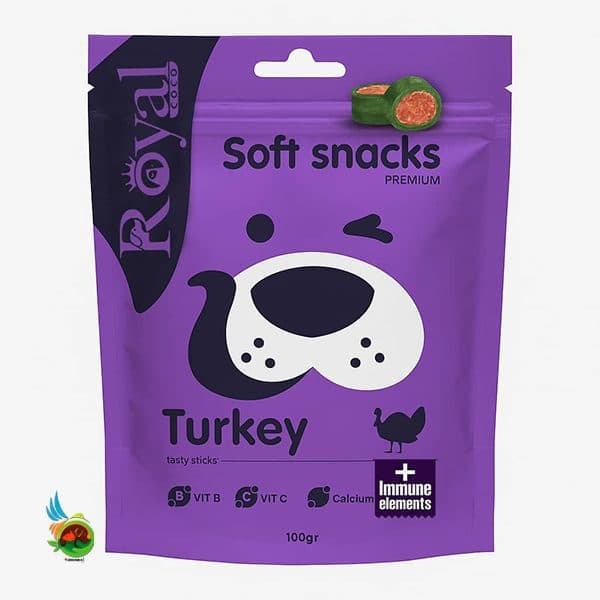 اسنک نرم مخصوص سگ رویال کوکو با طعم بوقلمون Royal coco soft snacks with turkey وزن ۱۰۰ گرم