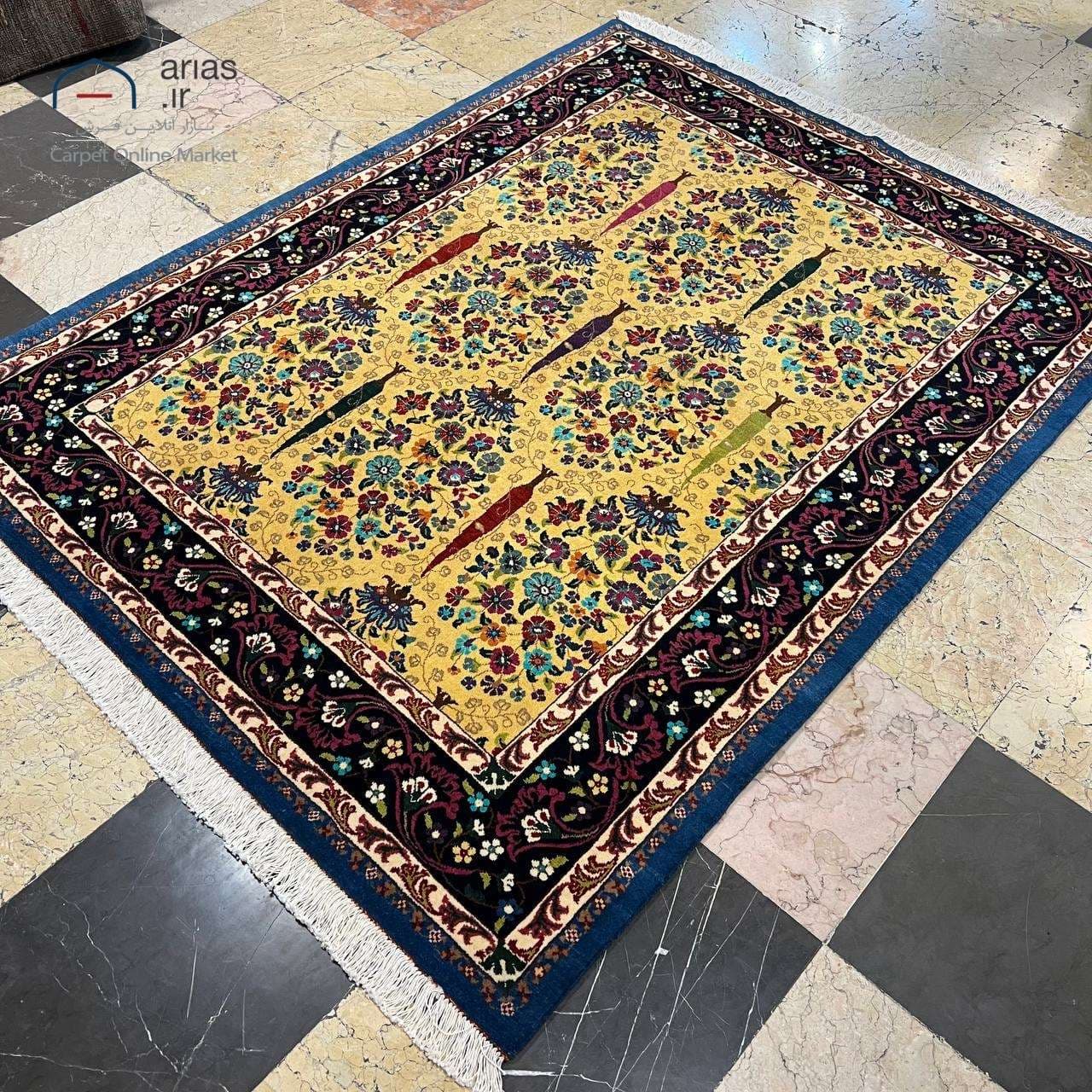 فرش دستباف 3 متری قشقایی زمینه طلایی کد D14151A — تصویر ۴