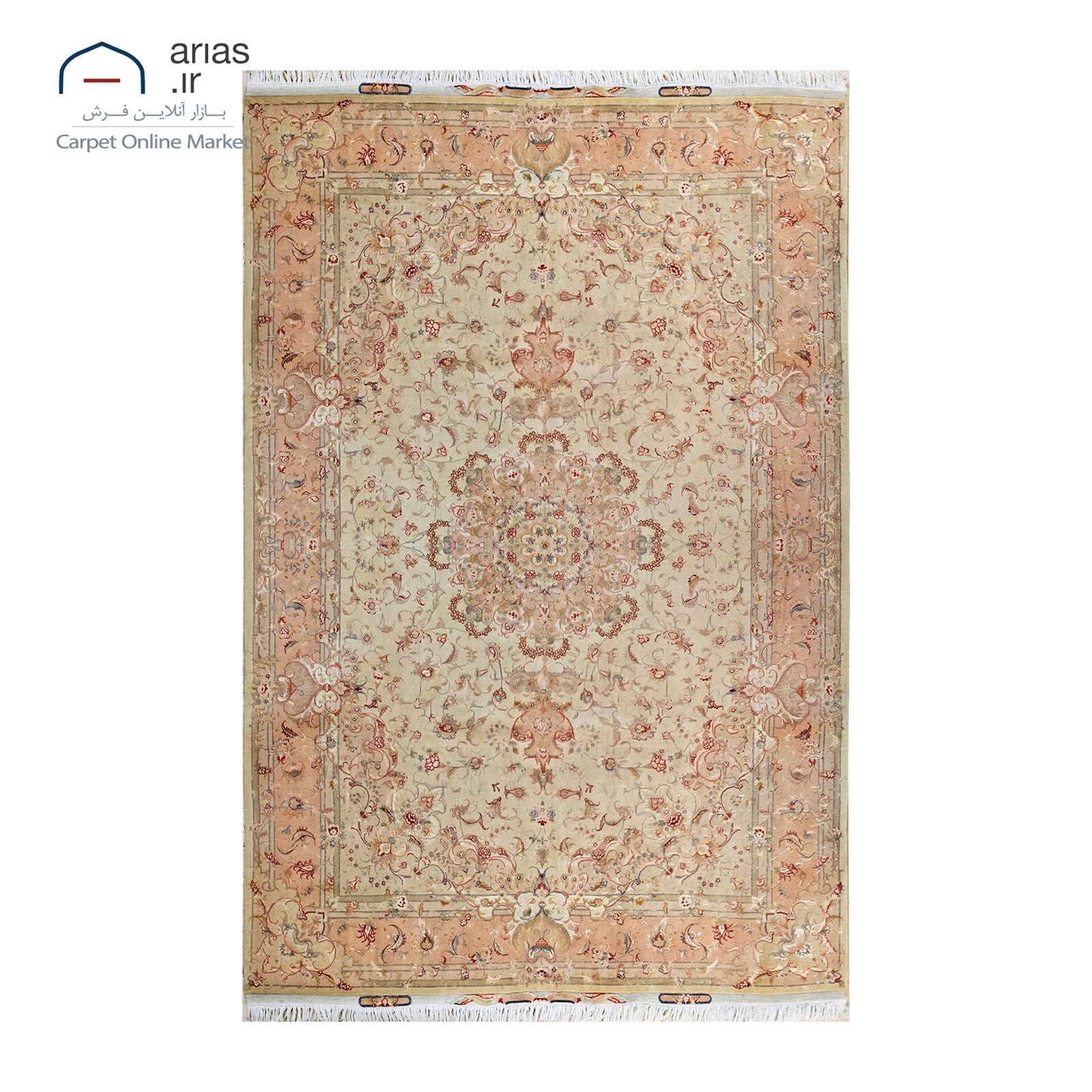 فرش دستباف شش متری گل ابریشم نقشه علیا زمینه کرم بافت تبریز کد G02262 — تصویر ۳