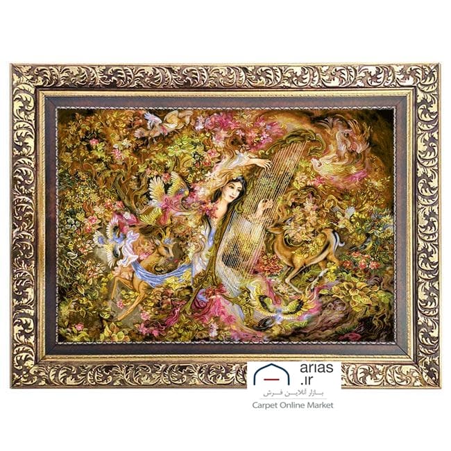 تابلو فرش ماشینی افقی مینیاتور نوازنده چنگ کد T20443M