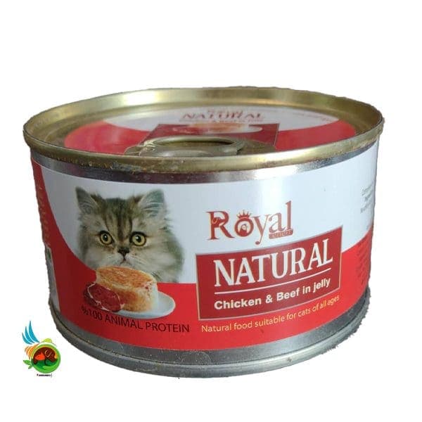 کنسرو نچرال گربه رویال کوکو طعم مرغ و گوشت در ژله Royal coco chicken & beef in jelly وزن 220 گرم