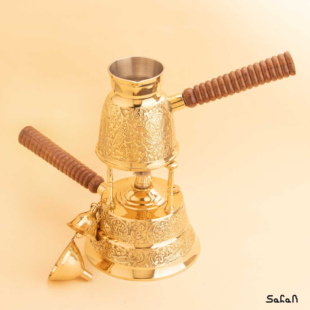 قهوه جوش برنجی طلایی وارمر دار