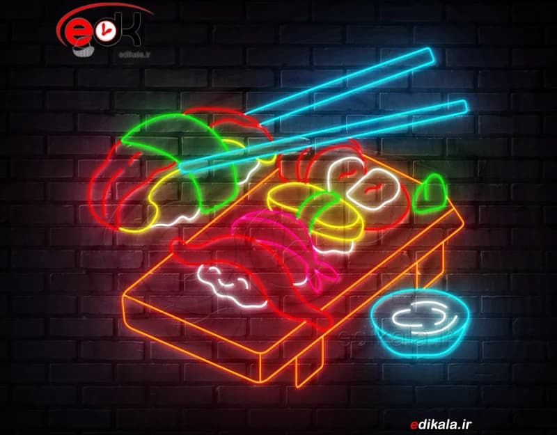 تابلو نئون طرح سوشی شماره 12 در ابعاد مختلف +آداپتور+ فایل لایه باز — تصویر ۲