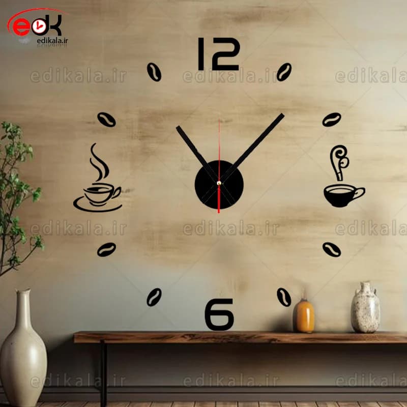ساعت دیواری طرح فنجان قهوه شماره 12 در پنج رنگ و ابعاد انتخابی+فایل کورل — تصویر ۷