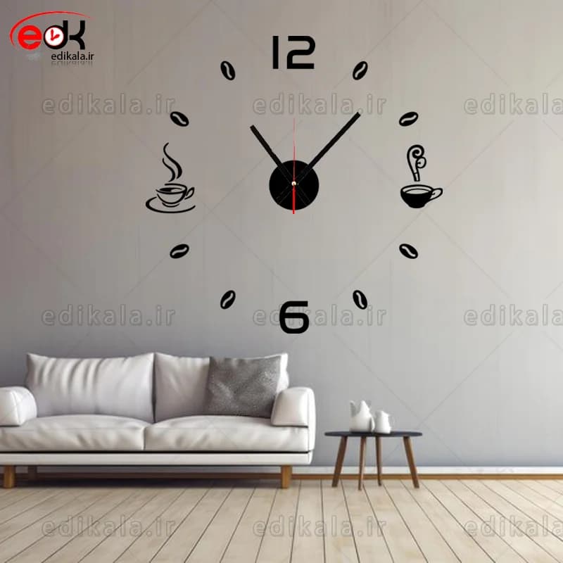 ساعت دیواری طرح فنجان قهوه شماره 12 در پنج رنگ و ابعاد انتخابی+فایل کورل