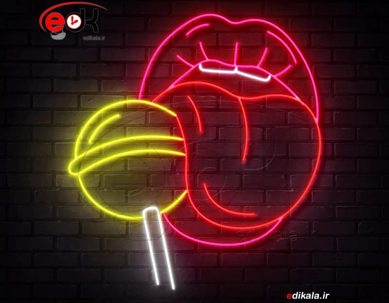 تابلو نئون طرح لب و زبان و آبنبات شماره 1 در ابعاد مختلف +آداپتور+ فایل لایه باز