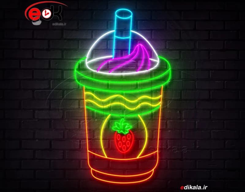 تابلو نئون طرح میلک شیک شماره 3 در ابعاد مختلف +آداپتور+ فایل لایه باز — تصویر ۵