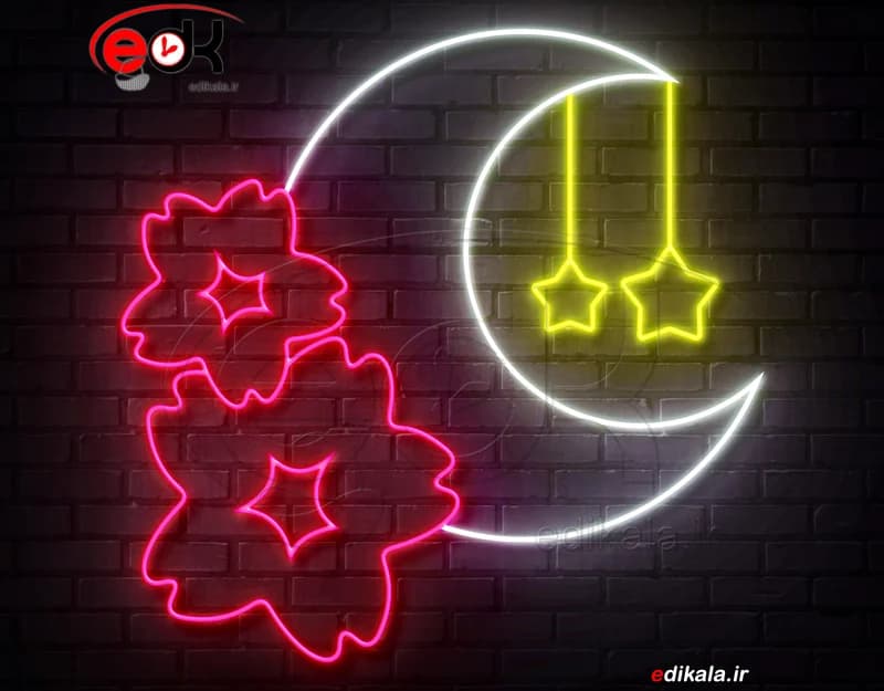 تابلو نئون طرح ماه و گل شماره 2 در ابعاد مختلف +آداپتور+ فایل لایه باز — تصویر ۵