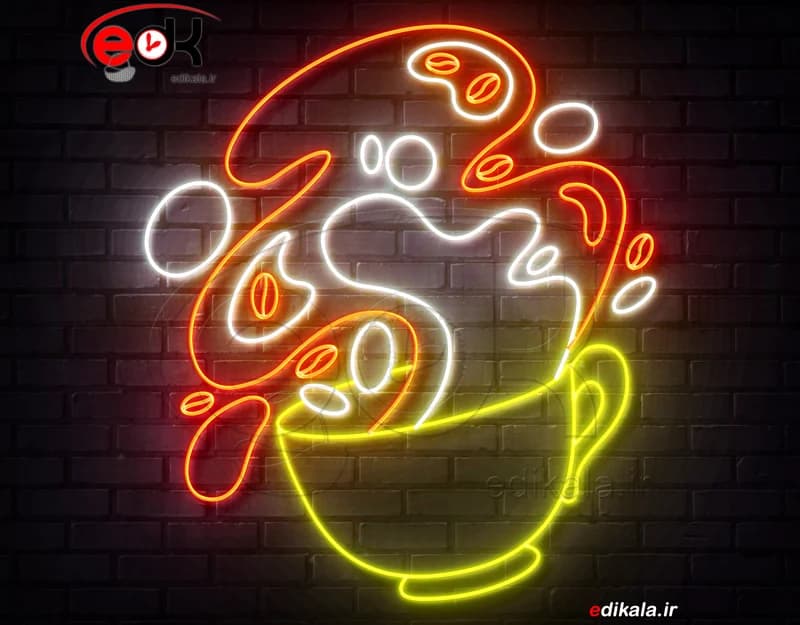 تابلو نئون طرح فنجان قهوه شماره 73 در ابعاد مختلف +آداپتور+ فایل کورل آماده برش