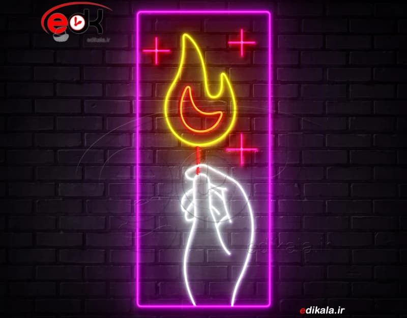 تابلو نئون طرح کبریت و دست شماره 1 در ابعاد مختلف +آداپتور+ فایل لایه باز — تصویر ۲