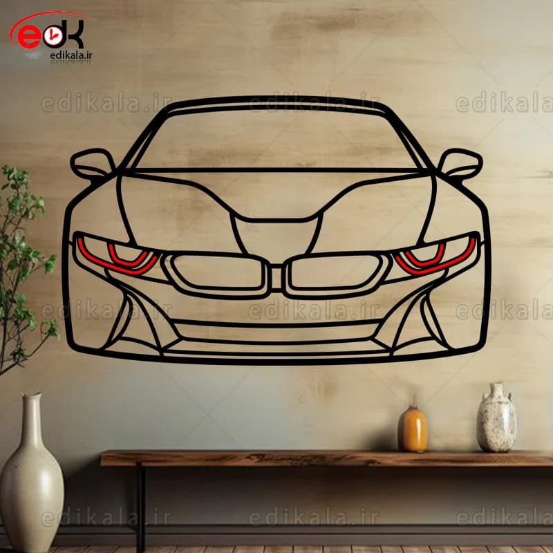 تابلو طرح ماشین BMW شماره 6 با چراغ نئون+آداپتور+با انتخاب سایز دلخواه