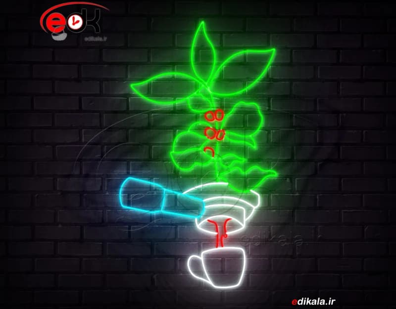 تابلو نئون طرح درخت قهوه و قهوه ساز شماره 1 در ابعاد مختلف +آداپتور+ فایل لایه باز