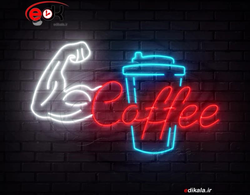 تابلو نئون طرح قهوه و عضله شماره 1 در ابعاد مختلف +آداپتور+ فایل لایه باز