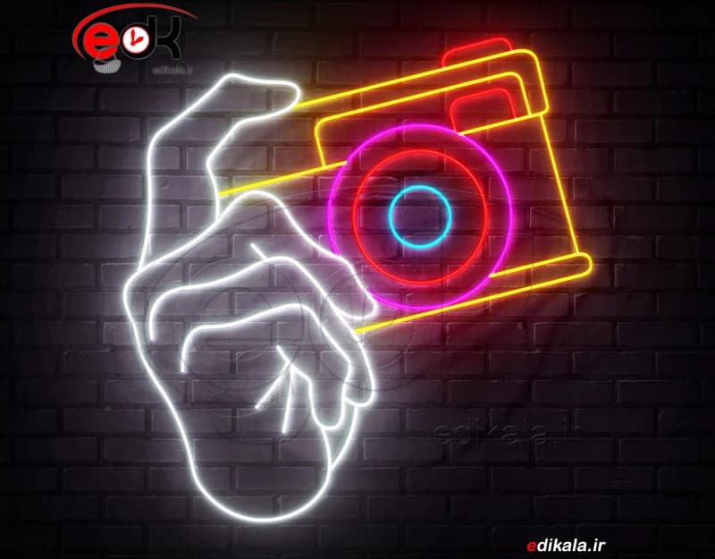 تابلو نئون طرح دست و دوربین شماره 1 در ابعاد مختلف +آداپتور+ فایل لایه باز — تصویر ۵